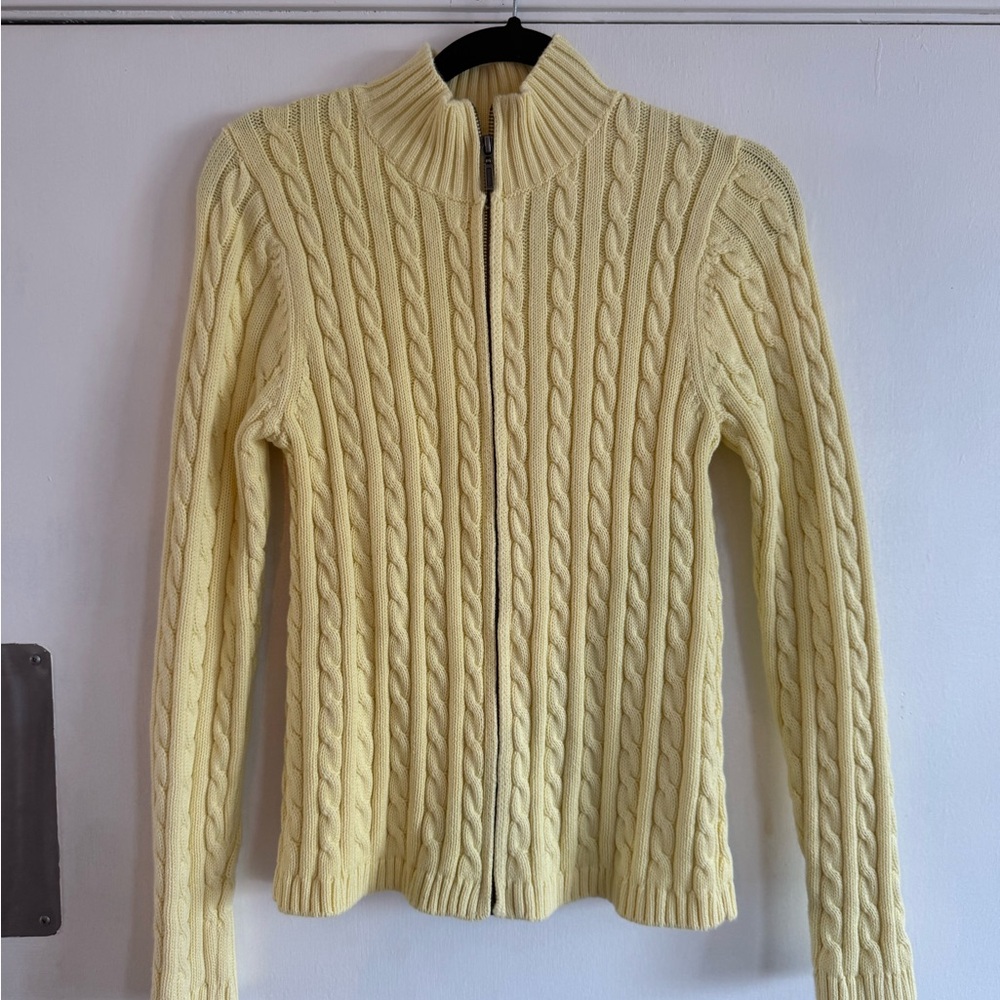L.L. Bean Women's Light Yellow Cable Knit Cardigan